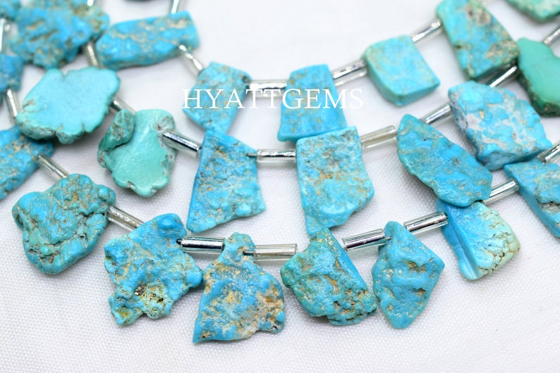 8 Inches Arizona Turquoise Rough Slice Beads Natural Arizona Turquoise Raw Gemstone Briolette Beads Size 6x8 To 10x12 mm Top Quality