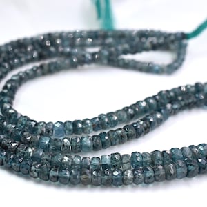 8&quot; Inches Faceted Moss Indigo Kyanite Rondelle Beads Natural Gemstone Teal Kyanite Beads 4 To 5 mm Top Quality Wholesale Price