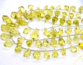 7 Inches Faceted Lemon Quartz Drop Beads Natural Gemstone Lemon Quartz briolette Beads Size 7x11 To 8x15 mm Top Quality