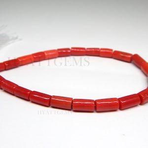 8 Inches Italian Red Coral Tube Beads, Natural Coral Gemstone Beads Size 4x7 To 5x10 mm Top Quality