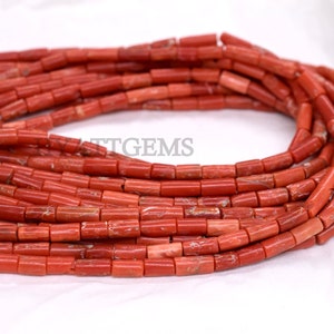 Perline tubolari di corallo rosso italiano da 40 cm (16 pollici), pietra preziosa naturale di corallo, da 3x6 a 4x9 mm, per la creazione di gioielli: collane, bracciali, orecchini.