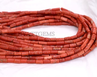 16 Inches Italian Red Coral Tube Beads Natural Coral Gemstone Beads Size 3x6 To 4x9 mm Top Quality