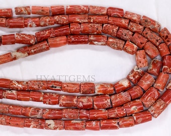 18 Inche Italian Red Coral smooth Tube Beads Natural Old coral Gemstone 4x7 To 9x13 mm Beads For Making Jewelry Necklace Bracelet Earrings
