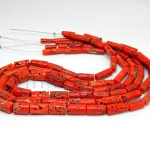 16 Inches Italian Coral smooth Tube Beads, Natural Old coral Gemstone Beads Size 4x10 To 7x12 mm Top Quality