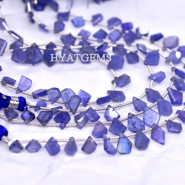 7.5 Inches Faceted Tanzanite Fancy Shape Beads, Natural Gemstone Tanzanite Briolette Beads Size 5x7 To 8x10 mm Top Quality