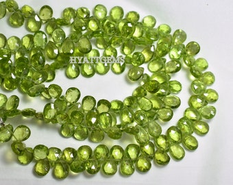 9 Inches Faceted Peridot Pear Beads, Natural Gemstone Peridot Beads Size 5x8 To 6x9 mm Top Quality