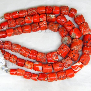 7 Inches Italian Red Coral smooth Tube Beads, Natural Old coral Gemstone Beads Size 5x7 To 10x10 mm Top Quality