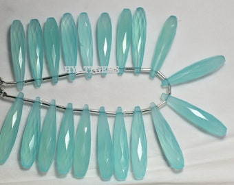 10 Pair Faceted Aqua Chalcedony Pear Beads Aqua Chalcedony Briolette Beads Size 8x35 mm Top Quality