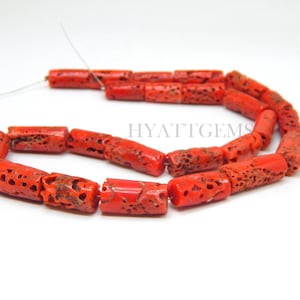 16 Inches Italian Coral smooth Tube Beads, Natural Old coral Gemstone Beads Size 7x15 To 9x20 mm Top Quality