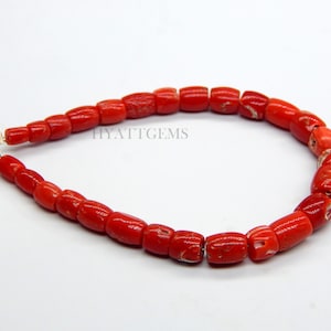 7 Inches Italian Red Coral Bicone Beads, Natural Coral Gemstone Beads coral cylinder Top Quality