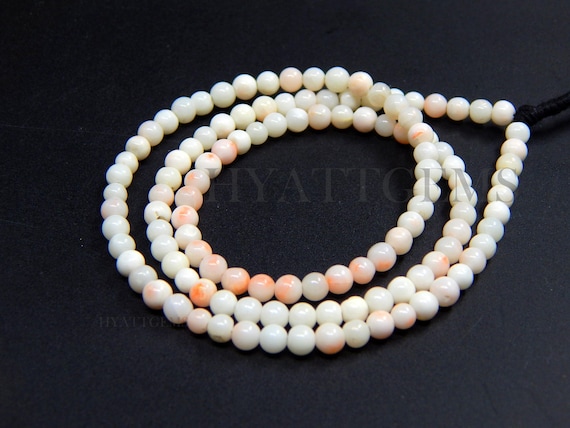 15" Japanese White Coral Round Beads 3.5-4mm Gemstone Ball Strand