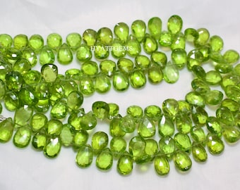 9 Inches Faceted Peridot Pear Beads, Natural Gemstone Peridot Beads Size 6x8 To 6x9 mm Top Quality