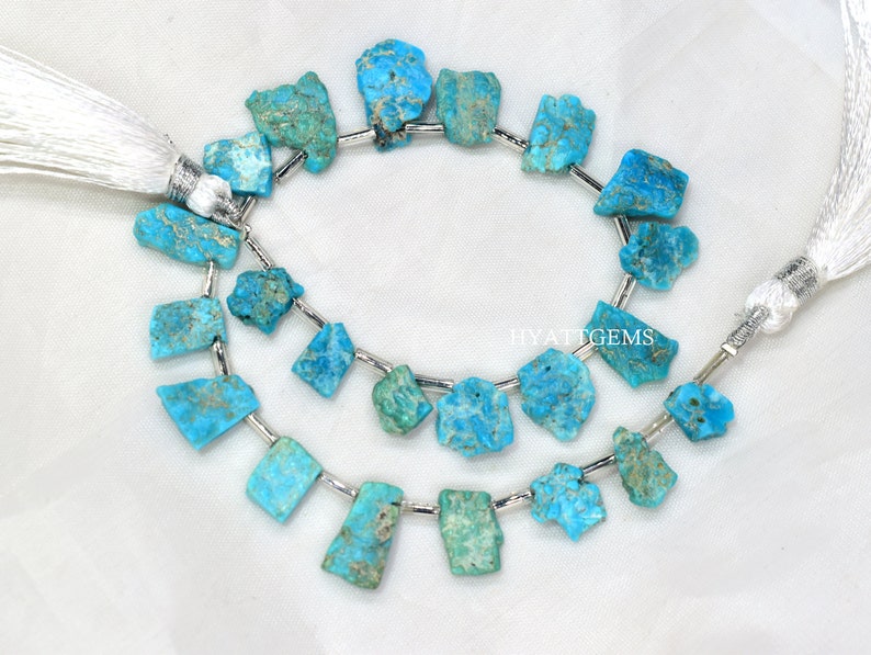 8 Inches Arizona Turquoise Rough Slice Beads Natural Arizona Turquoise Raw Gemstone Briolette Beads Size 6x8 To 10x12 mm Top Quality