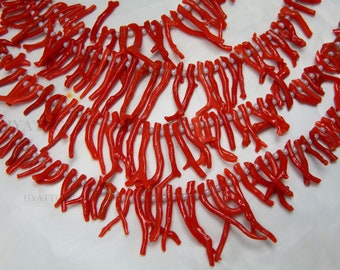 Italian Red Coral Stick Necklace Polished Gemstone Branch