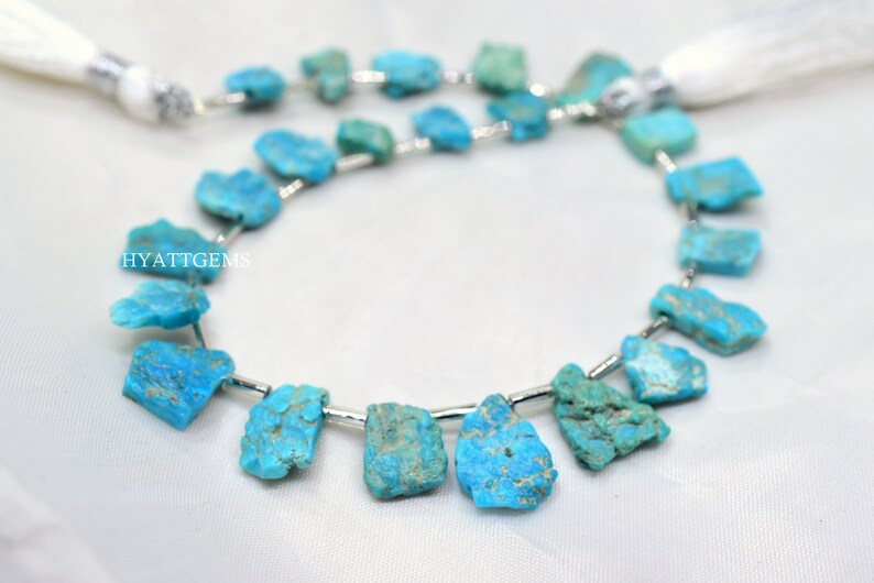 8 Inches Arizona Turquoise Rough Slice Beads Natural Arizona Turquoise Raw Gemstone Briolette Beads Size 6x8 To 10x12 mm Top Quality
