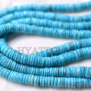 8 Inches Faceted Arizona Turquoise Tyre beads Natural Turquoise Gemstone Beads Size 6 To 8 mm Top Quality