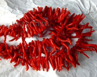 16 Inches Italian Red Coral Polish Rough Necklaces Natural Gemstone Italian Coral Stick Branch Top Quality