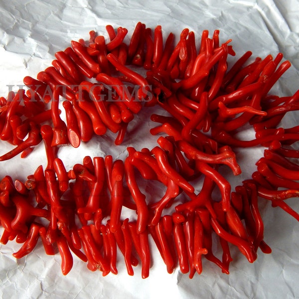 16 Inches Italian Red Coral Polish Rough Necklaces Natural Gemstone Italian Coral Stick Branch Top Quality