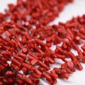 Italian Red Coral Beads: Natural Gemstone Rough Sticks, 8 Inch Strand