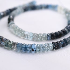 8 Inches Faceted Moss Aquamarine Rondelle Beads, Natural Gemstone Moss Aquamarine Multi Beads Size 3 To 5 mm Top Quality