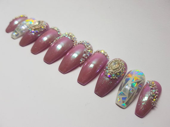 Press On Nails Glow In The Dark Customed Nails Barbie Nails Neon Claws False Nails Phosphorescent Unicorn Pink Nails