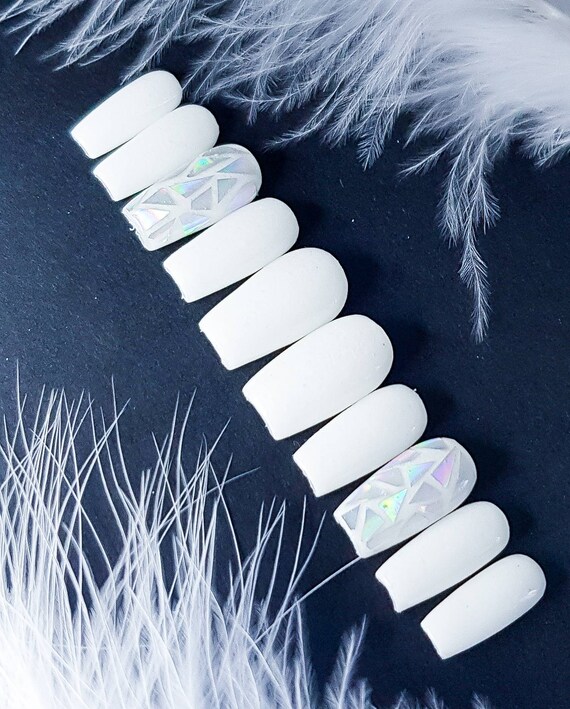 Press On Nails White Holo Glow In The Dark Claws Fluo False Nails Fake Nails Long Nails Nails White Nails False Nails