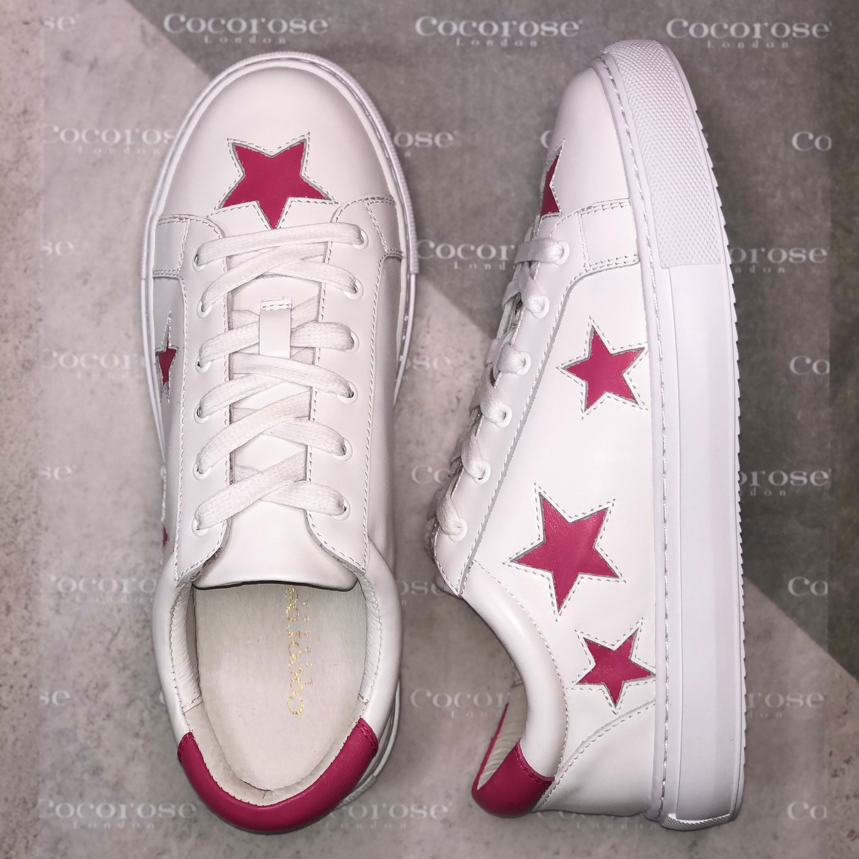 White Leather Sneakers With Fuchsia Pink Stars. Stylish - Etsy