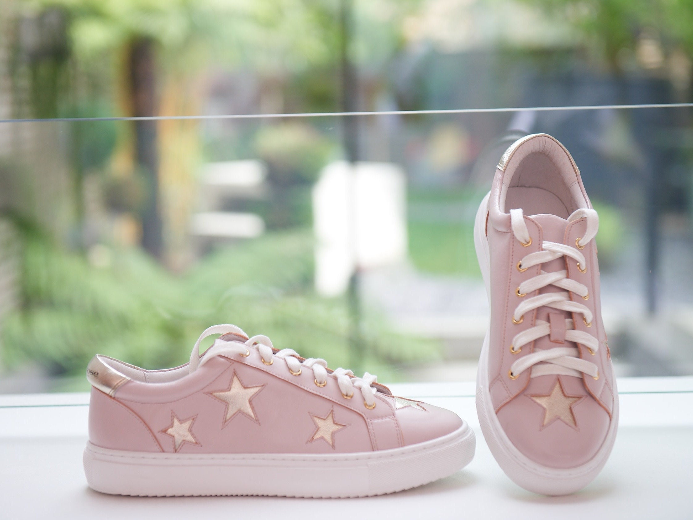 Pastel Pink Leather Sneakers With Gold Stars. Beautiful u0026 - Etsy