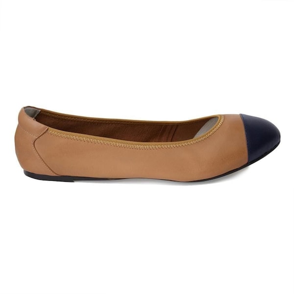 Harrow - Tan with Navy Cap Ballerinas