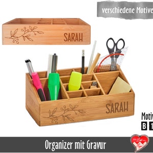 Personalisierter Schreibtisch Organizer mit 12 Unterteilungen Orga-Box mit Namensgravur Bild 2