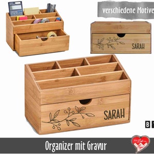 Personalisierter Schreibtisch- Organizer; Orga-Box mit Namensgravur