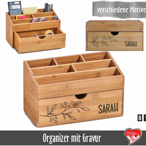 Personalisierter Schreibtisch- Organizer; Orga-Box mit Namensgravur