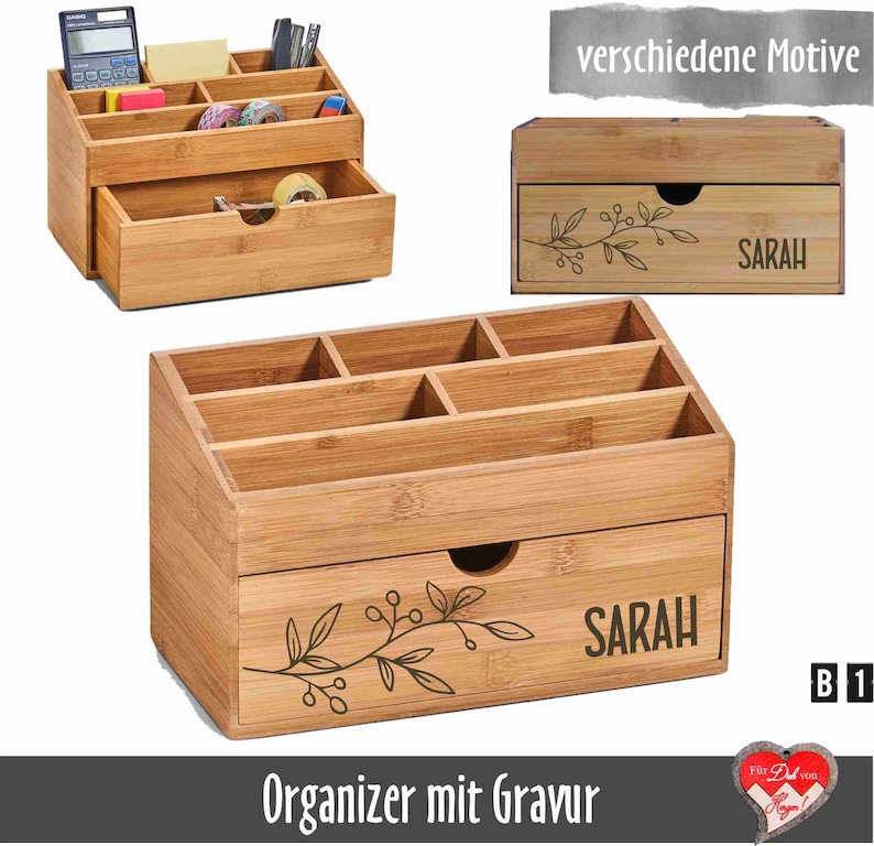 Personalisierter Schreibtisch Organizer Orga-Box mit Namensgravur Bild 1