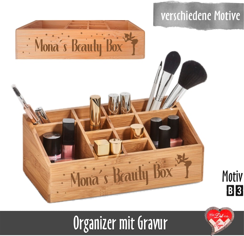 Personalisierter Schreibtisch Organizer mit 12 Unterteilungen Orga-Box mit Namensgravur Bild 1