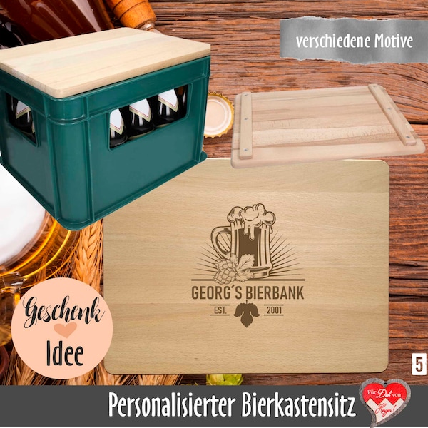 Bierkastensitz mit Gravur | personalisiertes Holzbrett für Bierkiste | personalisiertes Geschenk für Männer | Geschenkidee für Freunde