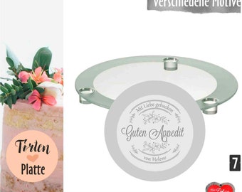 Tortenplatte mit individueller Gravur, Glasplatte personalisiert, Kuchenplatte mit Name, Geschenk für Sie, Muttertagsgeschenk