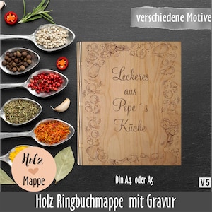 Personalisierter Holz Rezeptordner Din A4 oder Din A5 mit vollflächigem Motiv Holzmappe mit Gravur Bild 2