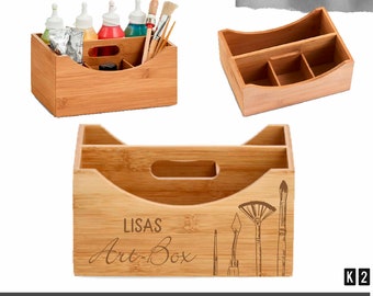 Personalisierte Holz Ordnungsbox mit Griff | Holzbox mit Gravur | Hobbybedarf