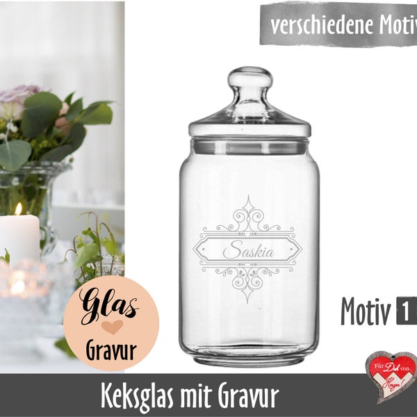 Keksglas, Vorratsglas mit Gravur, graviertes Glas, Kekseglas mit Gravur, Glas graviert, Hochzeitsgeschenk, Geburtstag, persönliche Gravur