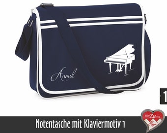 Personalisierte Notentasche mit Klaviermotiv, Name, Monogramm | Umhängetasche für den Klavierunterricht | Geschenkidee für Klavierspieler