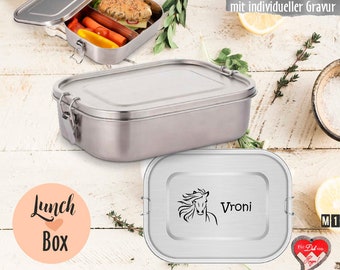 Personalisierte Brotdose aus Edelstahl 0,8 l mit variablen Trennsteg | Lunchbox mit Gravur | Vesperdose mit Name