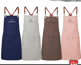 Personalized Crossback Apron with Leather Strap | Grill apron with name