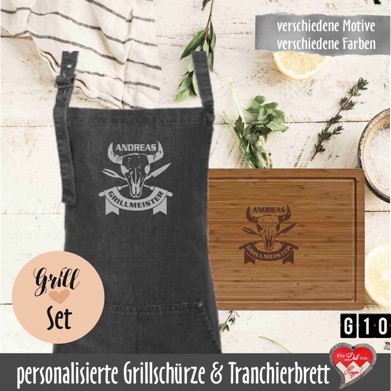 Graviertes Tranchierbrett mit passender Grillschürze Personalisiertes Grillset Bild 9