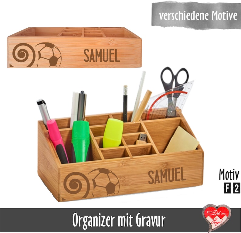 Personalisierter Schreibtisch Organizer mit 12 Unterteilungen Orga-Box mit Namensgravur Bild 7