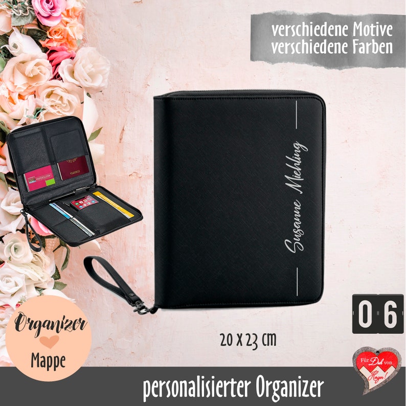 Personalisierter Organizer Dokumentenmappe Reise Organizer Schwarz