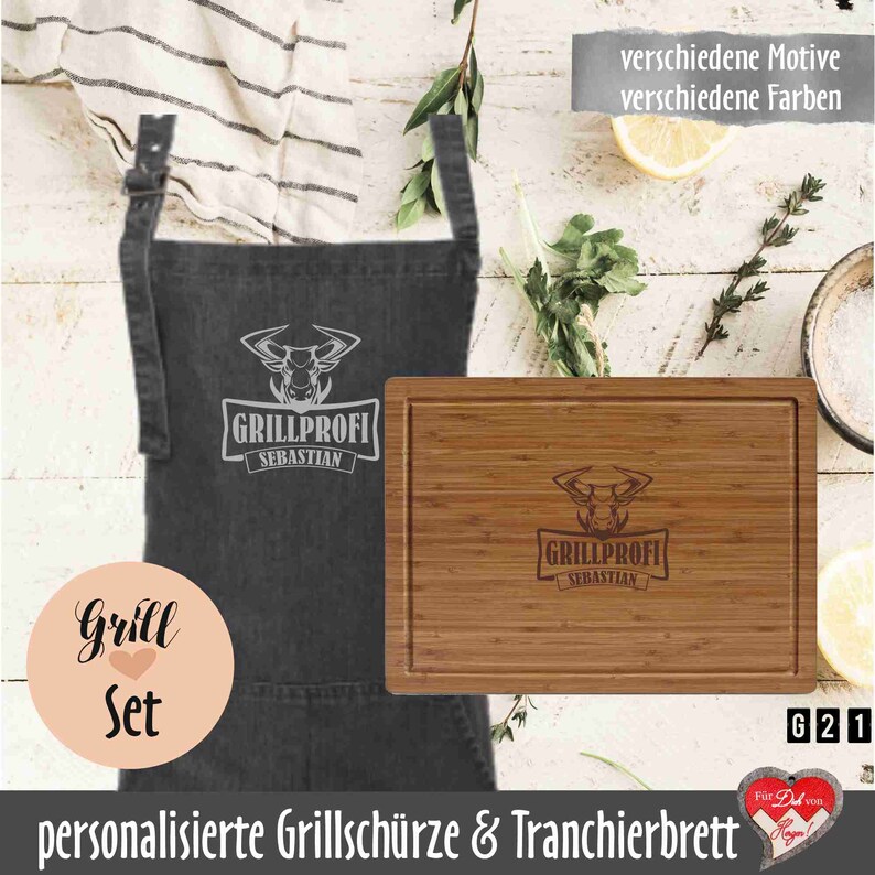 Graviertes Tranchierbrett mit passender Grillschürze Personalisiertes Grillset Bild 6