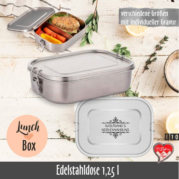 Personalisierte Brotzeitbox Aus Edelstahl 1,25 L Mit Trennsteg | Gravierte Lunchbox | Edelstahlbox Mit Gravur