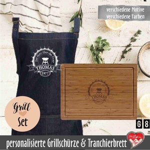 Graviertes Tranchierbrett mit passender Grillschürze Personalisiertes Grillset Bild 8