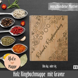 Personalisierter Holz Rezeptordner Din A4 oder Din A5 mit vollflächigem Motiv Holzmappe mit Gravur Bild 6