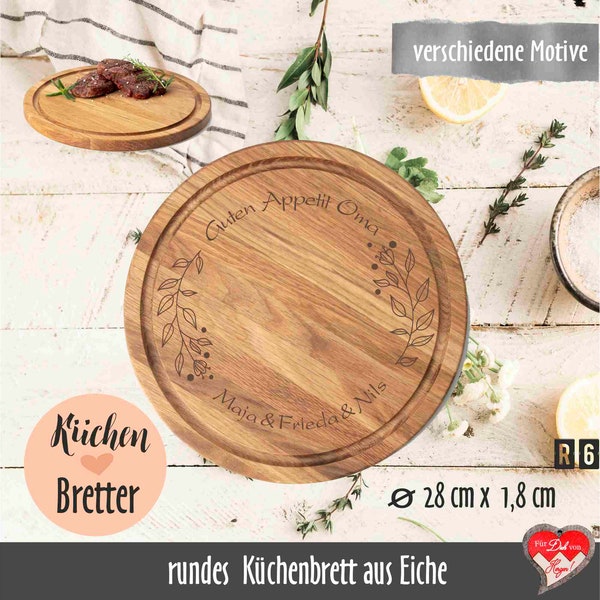 Rundes Küchenbrett aus Eiche mit persönlicher Gravur | Personalisiertes Schneidebrett aus Eiche | Steakteller mit Gravur | Brotzeitbrett